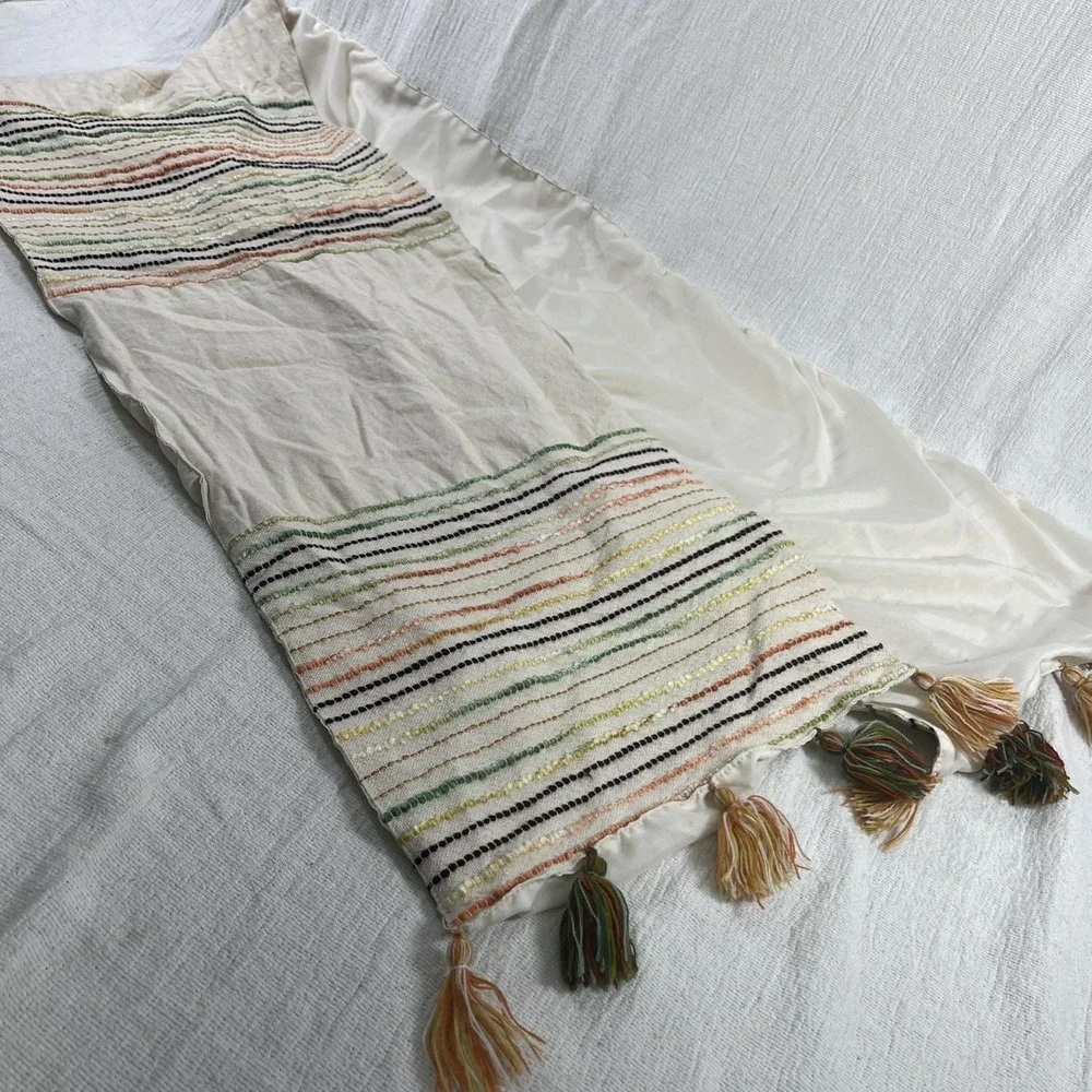 Boho Rustic Linen Table Runner Tassels Brown Cottagecore Rustic Farm Simple
